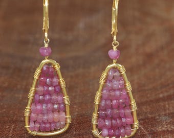 Natural Pink Ruby Beads Dangle Earrings for Her, Genuine Ruby Gemstone Dangle Earring, 925 Silver Earring, July Birthstone, Gift for Her