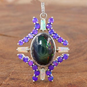 Natural Black Multifire Faceted Opal Charm Pendant, AAA Multi Opal Gemstone Minimalist Pendant, October Birthstone Jewelry, Gift for Her