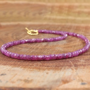 Natural Red Ruby faceted beads necklace for women, AAA Ruby necklace, Genuine ruby jewelry, Minimalist necklace, Handmade necklace for her
