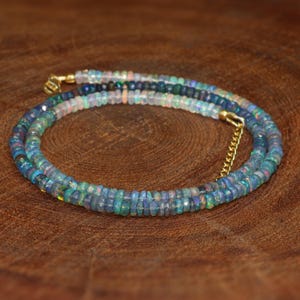 Natural Fire Black Opal Faceted Beads Necklace, Multifire Opal Gemstone Beaded Necklace, October Birthstone Jewelry, Opal Handmade Necklace
