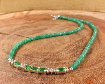 Baguette Emerald Pendant Necklace for women, Faceted Emerald Beaded Necklace, Raw Emerald Necklace, Handmade Necklace, May Birthstone