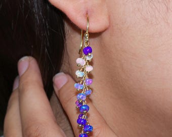 Lavender shaded fire Ethiopian opal earring for women, fire opal earrings, October birthstone, Minimalist earrings, earring gift for her