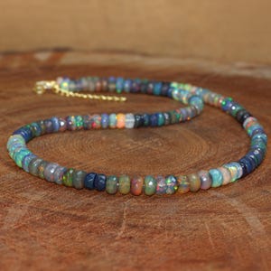 Ethiopian Black Opal Faceted Beads Necklace Gift, Natural Opal Gemstone Beaded Necklace, Opal Delicate Necklace, October Birthstone Jewelry