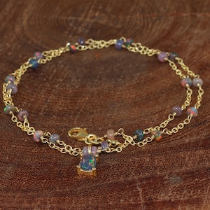Etiopiskt opalpärlhalsband, kedja i 925 sterlingsilver, trådlindning