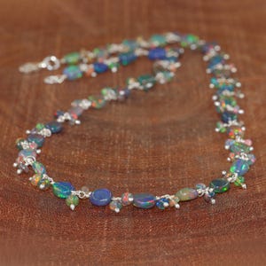 Fire Black Opal Tumble Beaded Necklace, Multifire Opal Gemstone Beads Necklace, Handmade Necklace, October Birthstone Jewelry, Gift for Mom