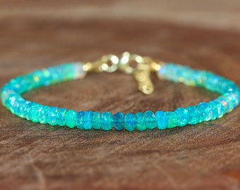 Natural green fire Ethiopian opal faceted beaded bracelet, bracelet for women, Vintage fire opal bracelet, Minimalist bracelet, Gift for her
