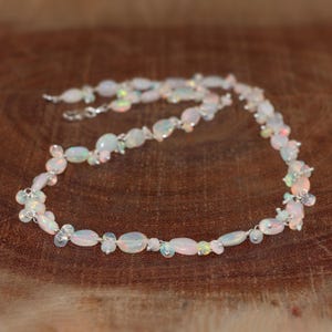Ethiopian White Opal Tumble Beads Necklace, Natural Opal Gemstone Beads Necklace, Delicate Necklace, October Birthstone, Gift for Her