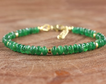 Rondelle smooth Emerald beaded bracelet for women, Gold bracelet, bracelet for her, bracelet for women, 925 Sterling silver bracelet
