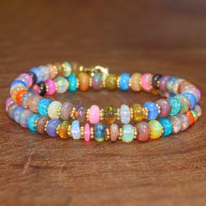 Big Size Multi fire Ethiopian opal Beaded necklace, Genuine Multi Color Opal necklace, fire opal Beaded necklace, October birthstone Jewelry
