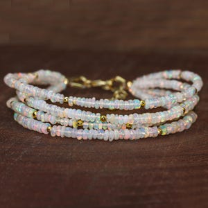 Natural fire Ethiopian opal beaded bracelet for women, October birthstone fire opal jewelry, 4 Strand fire opal beaded bracelet gift for her