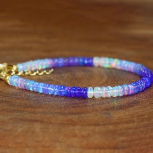 Lavender shaded Ethiopian opal beaded bracelet for women, October birthstone opal jewelry, Natural fire opal jewelry, AAA Ethiopian opal