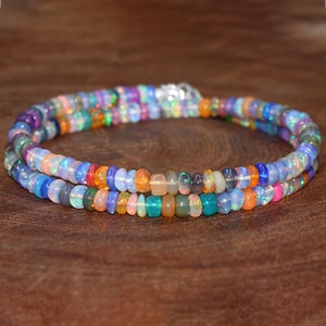 Natural fire Ethiopian opal multi color 4 MM Ethiopian opal beaded necklace for women, Vintage fire opal necklace, Minimalist necklace