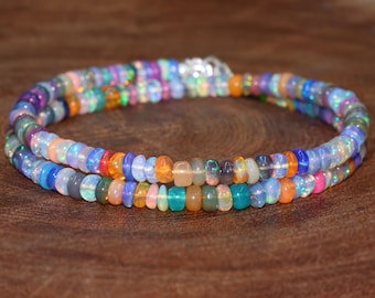 Natural fire Ethiopian opal multi color 4 MM Ethiopian opal beaded necklace for women, Vintage fire opal necklace, Minimalist necklace