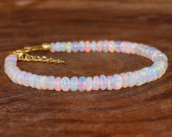 Natural fire White opal beaded bracelet, bracelet for women, Bracelet for man, Vintage fire opal bracelet, AAA Ethiopian opal bracelet