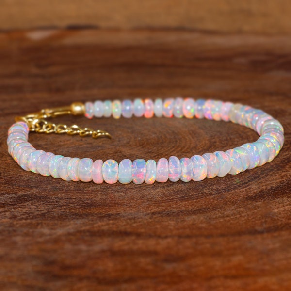 Bracelet de perles d'opale blanche de feu naturel, bracelet pour femme, bracelet pour homme, bracelet d'opale de feu vintage, bracelet d'opale d'Éthiopie AAA