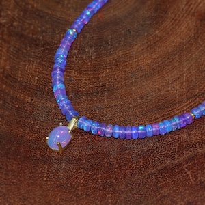 Genuine fire Ethiopian opal beaded necklace for women, vintage fire opal necklace, AAA Ethiopian opal necklace, 925 Sterling silver necklace