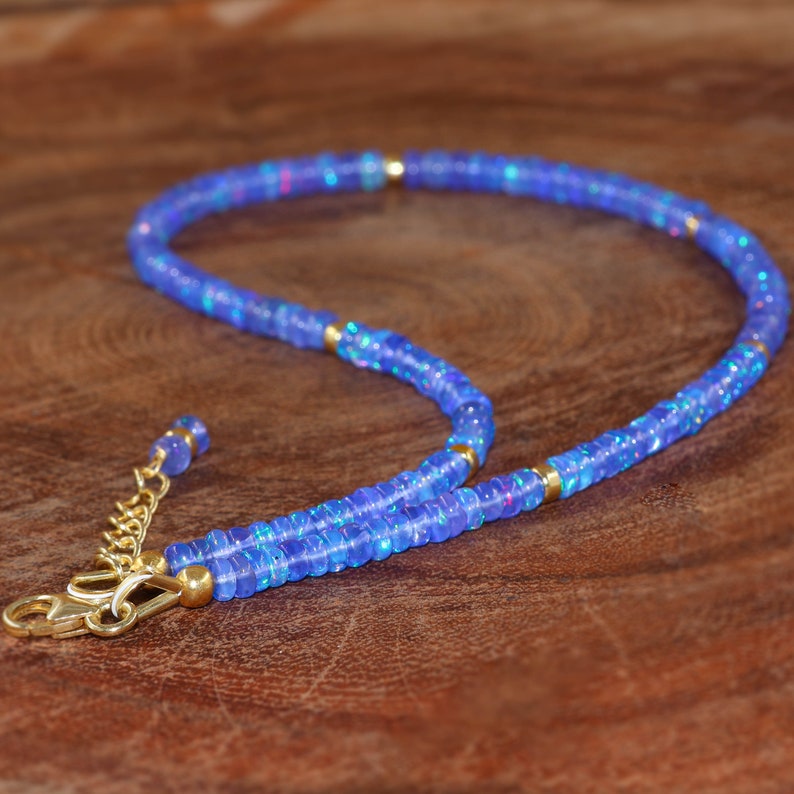 Ethiopian Fire Opal Beaded Necklace, Sterling Silver, October Birthstone image 5