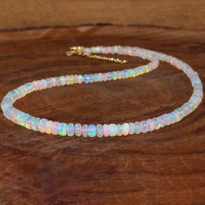 Multifire Natural Ethiopian Opal Beaded Necklace, Genuine Opal Fire Beads Necklace for Women, AAA Opal Gemstone, October Birthstone Jewelry,