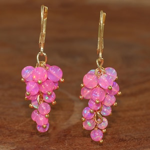 Feuer Rosa Opal Cluster Ohrringe für Frauen, Natürliche Opal Edelstein Handgemachte Ohrringe, Sterling Silber Ohrring, Handgefertigte Ohrringe, Geschenk für Sie
