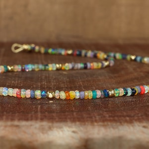 Minimalist necklace for women, fire opal necklace, faceted opal beaded necklace for her, AAA Ethiopian opal beaded necklace, Gift for her