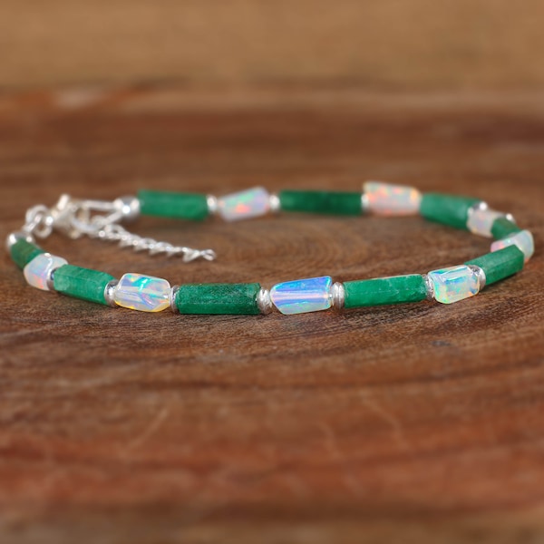 Raw Emerald and Fire opal tumble bracelet, Birthstone Opal Opal Jewelry, natural opal Bracelet, Emerald Beaded Bracelet,  Bracelet for Gift