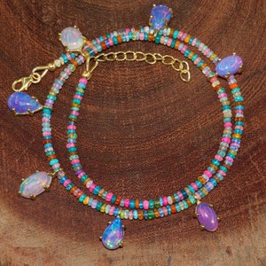 Lavender fire opal necklace for women, Vintage fire opal necklace, AAA Ethiopian opal necklace, October birthstone, Silver necklace