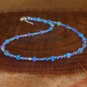 Blue Ethiopian opal beaded necklace for women, Vintage fire opal jewelry, natural fire opal beaded necklace for her, AAA Ethiopian opal