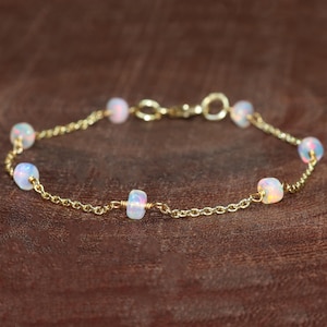 AAA Ethiopian opal beaded bracelet for women, October birthstone, Vintage fire opal bracelet for her, Natural fire opal bracelet