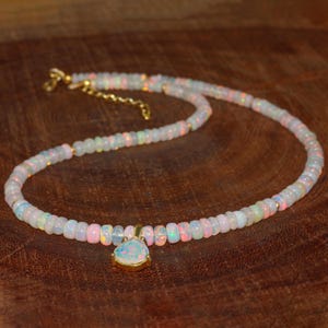 Handmade beaded necklace with pear charm, October birthstone, New year gift for her , Vintage fire opal, fire opal beaded necklace for her