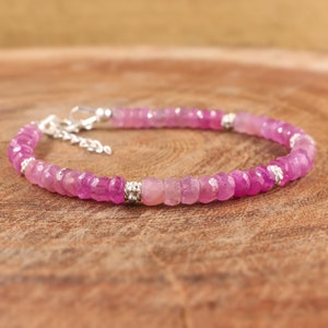 Rondelle faceted ruby beads bracelet, bracelet for women, Rare ruby bracelet, AAA Ruby bracelet, 925 Sterling silver bracelet, Natural Ruby