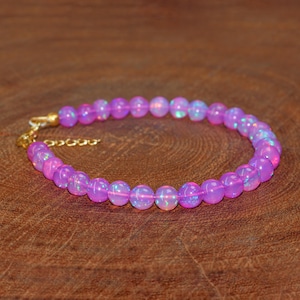 Genuine Purple Opal Round Gemstone Beads Bracelet, Natural Ethiopian Opal Beads Handmade Bracelet, October Birthstone Jewelry, Gift for Her