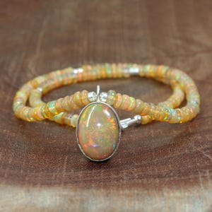 Big Size Yellow Opal Silver Pendant Necklace, Multifire Yellow Opal Beads Necklace, Opal Birthstone Pendant Necklace, Opal Silver Jewelry