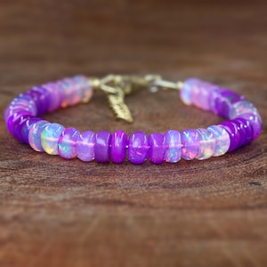 Lavender fire Ethiopian opal beaded bracelet for women, vintage fire opal bracelet, rondelle beads bracelet, AAA Ethiopian opal bracelet