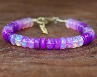 Lavender fire Ethiopian opal beaded bracelet for women, vintage fire opal bracelet, rondelle beads bracelet, AAA Ethiopian opal bracelet