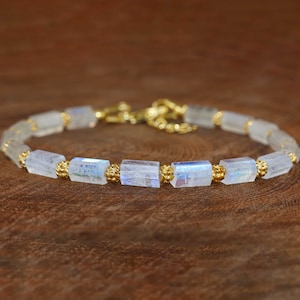 Natural moonstone bracelet, raw Moonstone bracelet, gold bracelet, bracelet for women, Rainbow moonstone bracelet, 925 Sterling silver