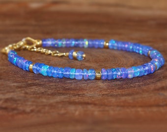 Blue Fire Ethiopian Opal Beaded Bracelet, Genuine Opal Bracelet for Women, October Birthstone Jewelry, AAA Ethiopian Opal Bracelet