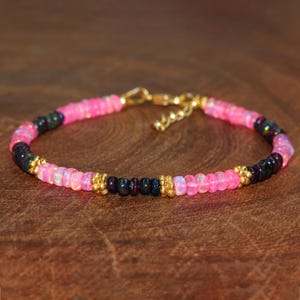 Pink and Black fire Ethiopian opal beaded bracelet, vintage fire opal bracelet, Minimalist bracelet, AAA Ethiopian opal bracelet for her