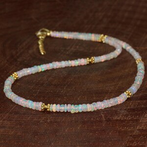 AAA Ethiopian opal beaded necklace for women, Beaded jewelry, Vintage fire opal necklace, 925 Sterling silver necklace, Gift for her