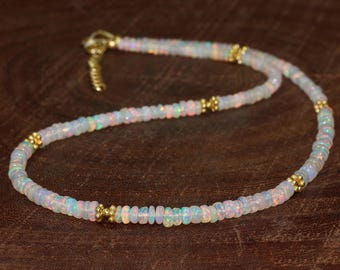AAA Ethiopian opal beaded necklace for women, Beaded jewelry, Vintage fire opal necklace, 925 Sterling silver necklace, Gift for her