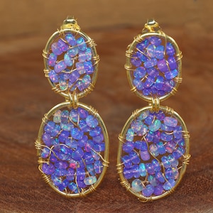 AAA Lavender Opal Gemstone Beads Stud Earrings, Multifire Lavender Opal Gemstone Earring, October Birthstone Earrings, Opal Handmade Earring