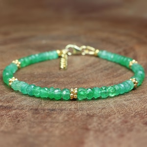 Natural Emerald Shaded bracelet, Emerald Gold Bead Bracelet, Emerald Beaded Bracelet, May birthstone jewelry, Emerald Bracelet For Women
