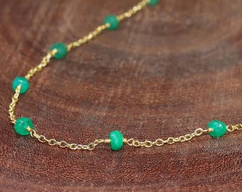 Rondelle Emerald beads minimalist necklace for women, Gold Chain necklace, Wire wrap opal beaded necklace, Handmade necklace, Gift for her