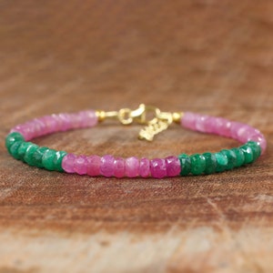 Faceted Green Emerald and Red Ruby beads bracelet for women, Gemstone beads bracelet, minimalist bracelet, AAA Emerald and ruby bracelet