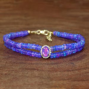 Oval shape opal charm with Natural fire Ethiopian opal beaded bracelet for women, October birthstone, AAA Ethiopian opal bracelet for her