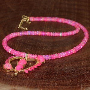 Natural pink fire Ethiopian opal beaded with unique beaded pendant design necklace for women, Real and high quality fire Ethiopian opal
