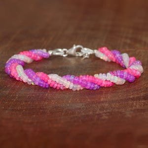 Genuine Opal Beads Twist Bracelet, Triple Strand Opal Beaded Bracelet, Handmade Opal Bracelet for Women, Birthday Gift for Mom, Gift for Her