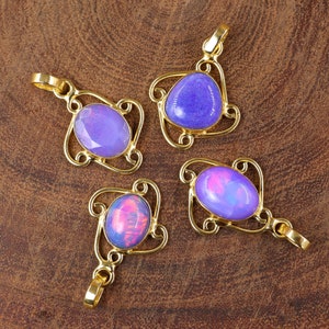 Natural Fire Lavender Opal Gemstone Gold Pendant, Genuine Opal Pendant Jewelry, AAA Ethiopian Opal in Bezel Setting Pendant, Gift for Her