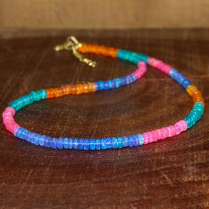 Multi color opal beaded necklace for women, Vintage fire opal necklace, October birthstone opal jewelry, Natural fire opal necklace for her