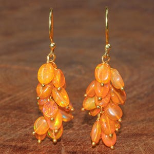 Natural Orange Opal Gemstone Cluster Earring, Multifire Opal Nugget Beads Earrings, Smooth Opal Earrings for Women, Opal Delicate Earrings