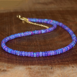 Natural fire Ethiopian opal beaded necklace, Lavender opal beaded necklace, Vintage fire opal necklace, Beaded jewelry, AAA Ethiopian opal
